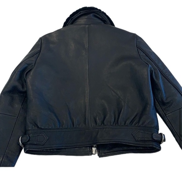 Maje Basara Leather Zip Front Shearling Collar Bomber Jacket, Size FR40 (US8) - Picture 5 of 7